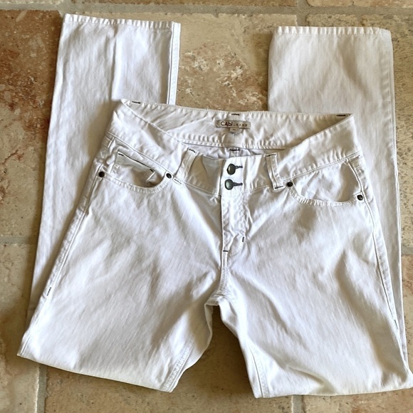 CAbi straight leg jeans Womens double button front Sz 10 Retro preppy off white - Picture 1 of 9